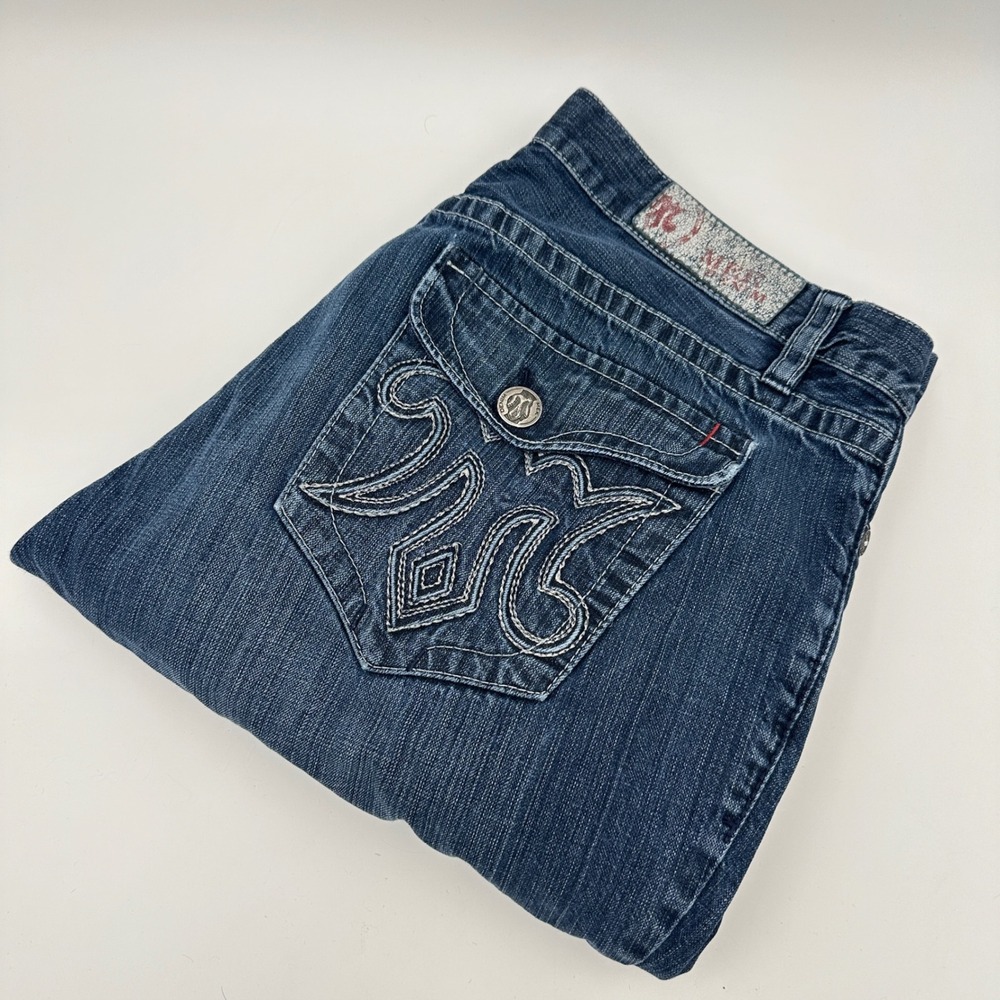MEK Denim Straight Leg Jeans Mens 42x34 Blue Embroidered Pockets Button Fly